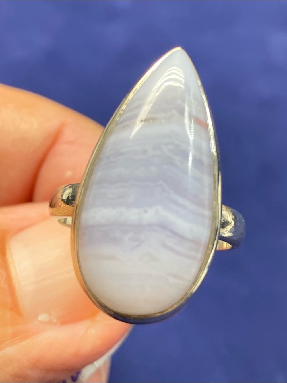 Sterling Silver Blue Lace Agate Teardrop Ring Size 9